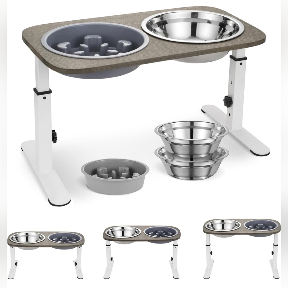 Veehoo Elevated Dog Bowls - Adjustable Raised Dog Bowl Stand with Slow Feeder Do